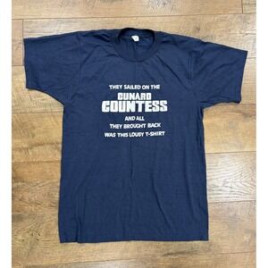 Vintage 70s 80s Cunard Countess Cruise Graphic Tee Medium Navy Blue Made‎ In USA